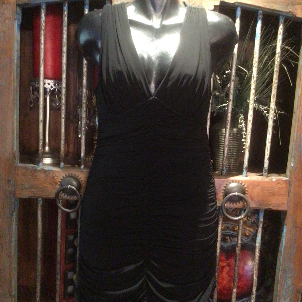 BCBG MAXAZRIA ROUCHED LITTLE BLACK DRESS SIZE LARGE
